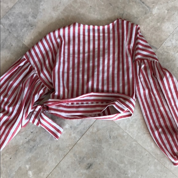 BOOHOO Red and White Striped Crop Top - Picture 5 of 6